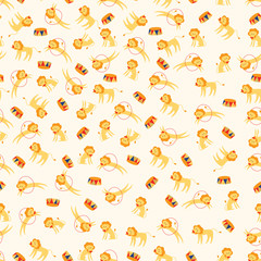 Seamless pattern of circus lion motif
