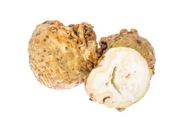 Fresh celery root isolated on white background.