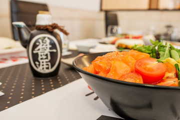 Poke bowl with fish and vegetables