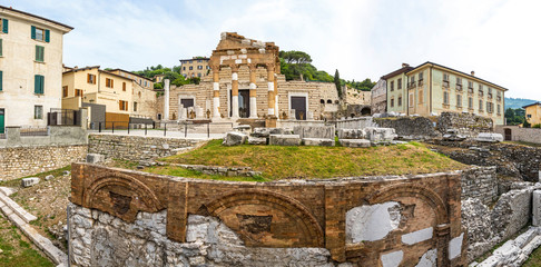 Panorama of the Capitolium of Brixia (or Temple of the Capitoline Triad in Brescia). The main...