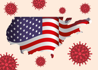 Coronavirus 2019 nCov and usa flag map vector design