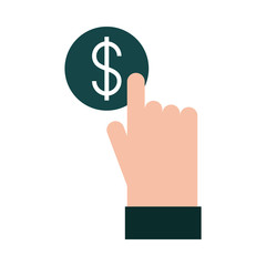 mobile banking, hand touching money button flat style icon