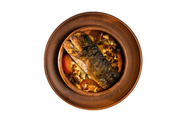 Baked Carp On A Clay Plate.