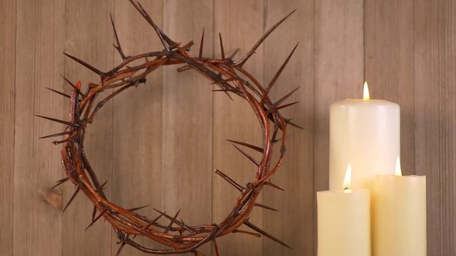 Crown Of Thorns and Lit Candles. Communion