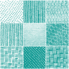 Seamless patchwork pattern. geometric lines on blue background. Vector illustration. Handmade.