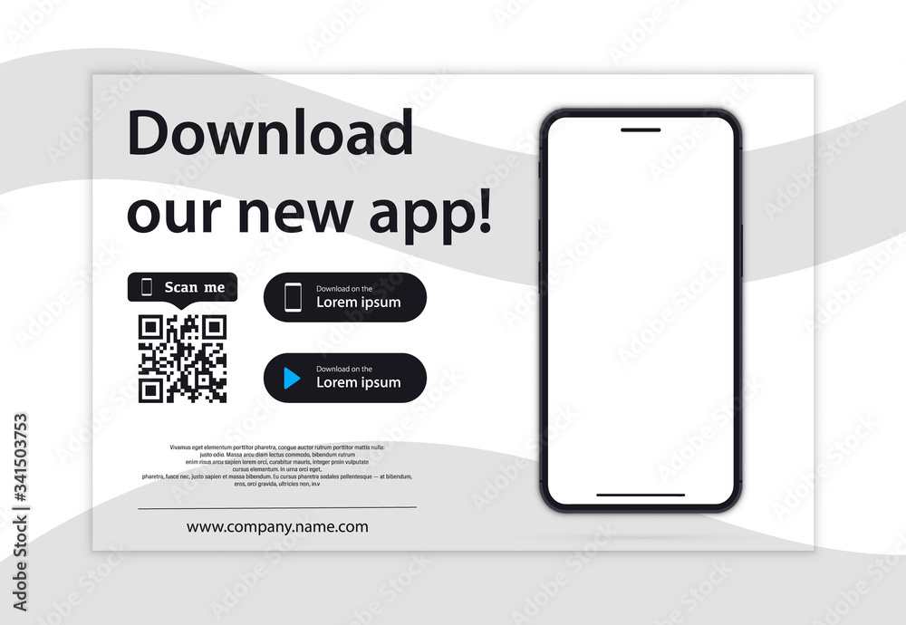 Poster download page of the mobile app. empty screen smartphone for you apps. download our new app ,mobile 