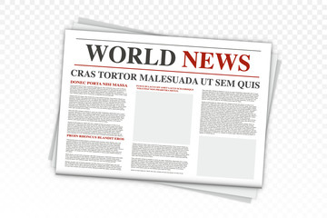 Mock up of a blank daily newspaper. Realistic Vector mock up of black and white newspaper. Newspaper with location for copy space. Newspaper template with world news economy business headlines