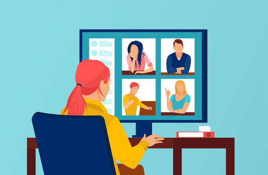 Vector of a group of people having a video conference call