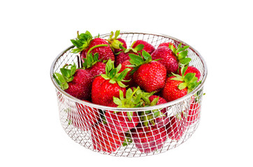 Macro Photo of image berries fresh strawberries in bowl on white background