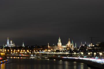 Fototapeta na wymiar Night view of Moscow river, Kremlin and Zaryadye, Moscow, Russia