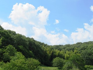 Obraz premium 日本の田舎の風景 7月 山と青空