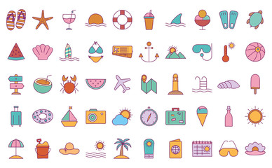 Summer line and fill style icon set vector design