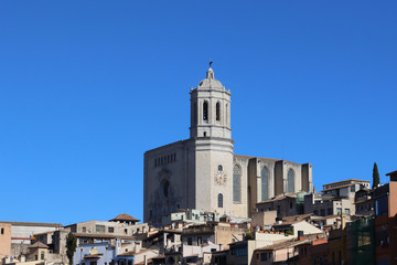 Fototapeta na wymiar Facade of the Cathedral in Girona, Catalonia, Spain