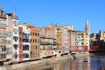 Colored houses on the Onyar River in Girona, Catalonia, Spain