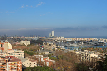 Fototapeta na wymiar View of Barcelona from Montjuic on a sunny day, Catalonia, Spain