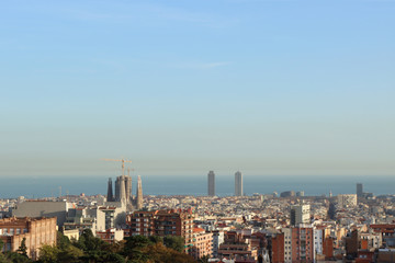 Fototapeta na wymiar View of Barcelona from the Park Guell, Barcelona, Spain