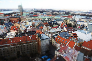 Fototapeta na wymiar View of the old city of Riga from the observation deck of St. Peter's Church, Latvia