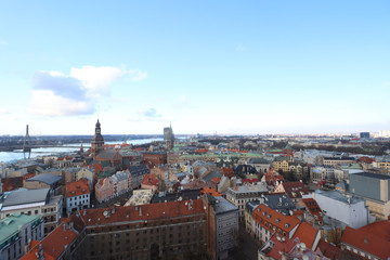 View of the old city of Riga from the observation deck of St. Peter's Church, Latvia