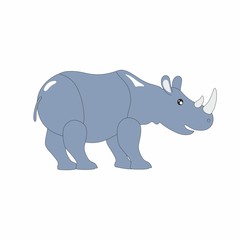 Children's cartoon illustration with the image of a rhinoceros. Rhinoceros on a white background, drawing for children. Design of children's books, clothing, postcards, logos, alphabet with animals