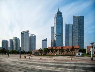 Fototapeta na wymiar Yantai skyline, including the Shimao building, talles building of Yantai. China.