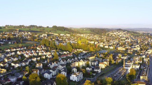 Aerial photography of beautiful town and clean-lined houses in the sunlight