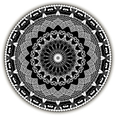Lacy floral vector mandala pattern. Ornamental  black and white background. Round vintage greek ornament. Lace design. Elegance patterned texture. Ethnic style abstract lace flowers, shapes, frames