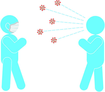 Coronavirus COVID-19 Virus spreading through the air with preventative mask measures being used for social distancing of six feet or 6ft