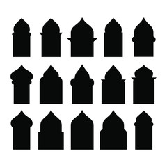 Arabic arch window and doors black set isolated on white background. Vector illustration. EPS 10.