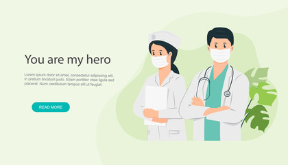 Doctor and nurse is a hero. you are the best. Fight Corona virus 2019-ncov vector illustration.
