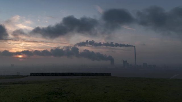 Timelapse video, sunrise, Power Station (STEAG Heizkraftwerk Herne), Ruhrgebiet, Germany.
