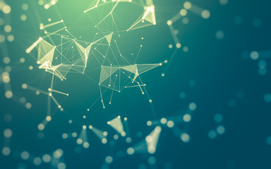 Abstract background. Molecules technology with polygonal shapes, connecting dots and lines. Connection structure. Big data visualization.