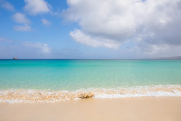 Fototapeta na wymiar tropical beach with blue sky and clouds