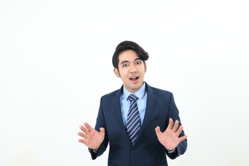 South east Asian Malay Man facial expression happy smile mouth open look forward at camera