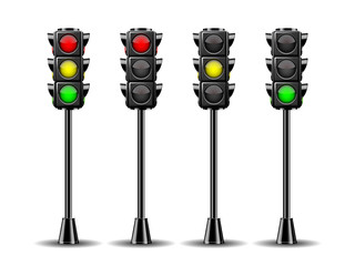 Traffic lights with all three colors on.