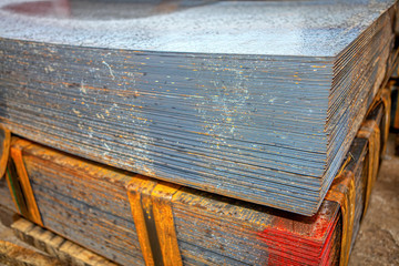 pile of steel sheets on the storage