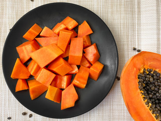 Holland papaya is cooked in a black plate.