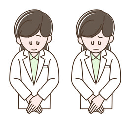 お辞儀をする白衣の女性_セット