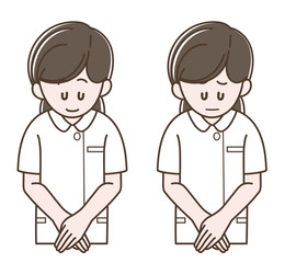 お辞儀をする看護師の女性_セット