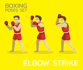 Elbow Strike Manga Boxing Poses Set Man Cartoon Vector Illustration