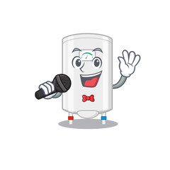 Talented singer of gas water heater cartoon character holding a microphone
