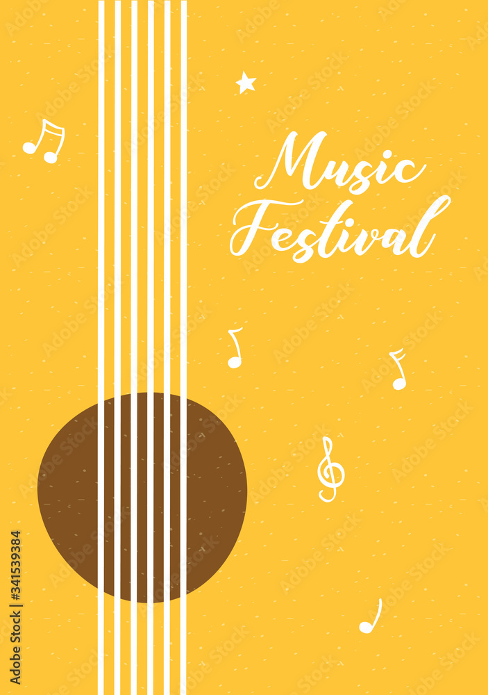 Wall mural music fest poster with guitar instrument