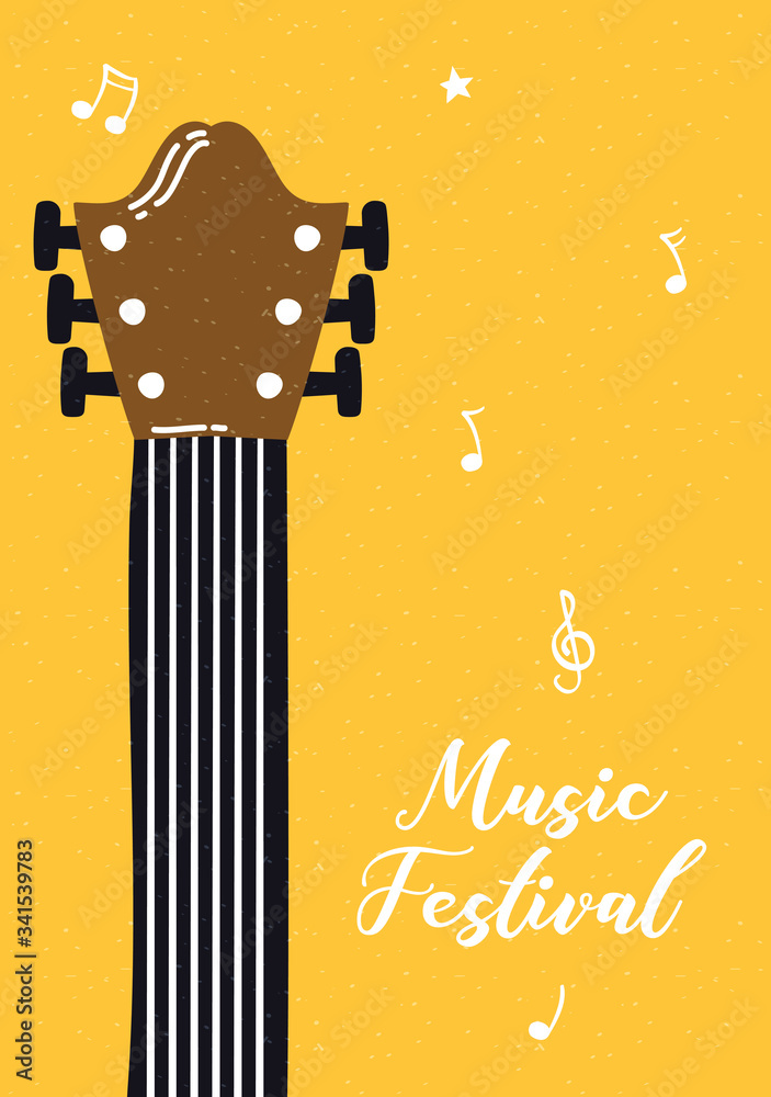 Wall mural music fest poster with guitar instrument