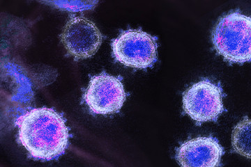 Coronavirus under a microscope on a black background illustration