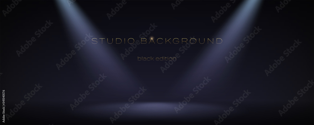 Wall mural black empty room illuminate two spotlights. soft gradient. dark studio can used for background and d