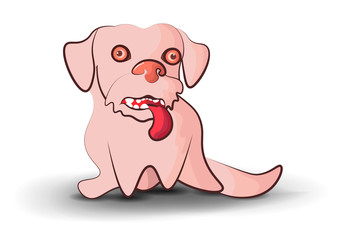 little crazy dog with big eyes. Funny illustration on a white background