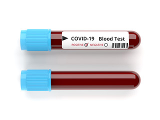 3d render Covid-19 Blood test concept, Blood tube test isolate on white background. Clipping path