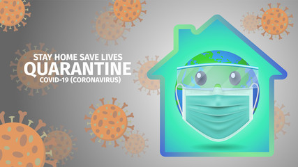 World or earth in protective mask and glasses, Staying at home with self quarantine to help slow outbreak and protect virus spread, Coronavirus, covid-19, Lassa fever.