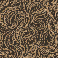 Seamless vector pattern of smooth beige flowing lines with torn edges. Texture of wood or marble fibers. Decoration for paper fabrics or website background. Texture of five shades of brown.Print 