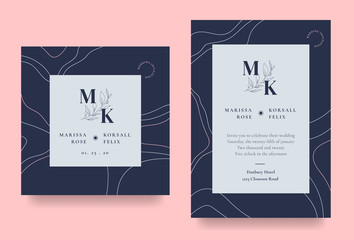 Elegant wedding invitation card with abstract line art