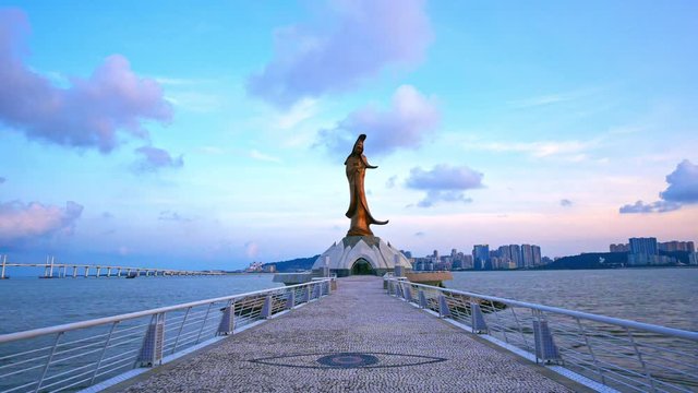 4K Time lapse Beautiful Statue Guan Yin or Kun Iam landmark in macau china
